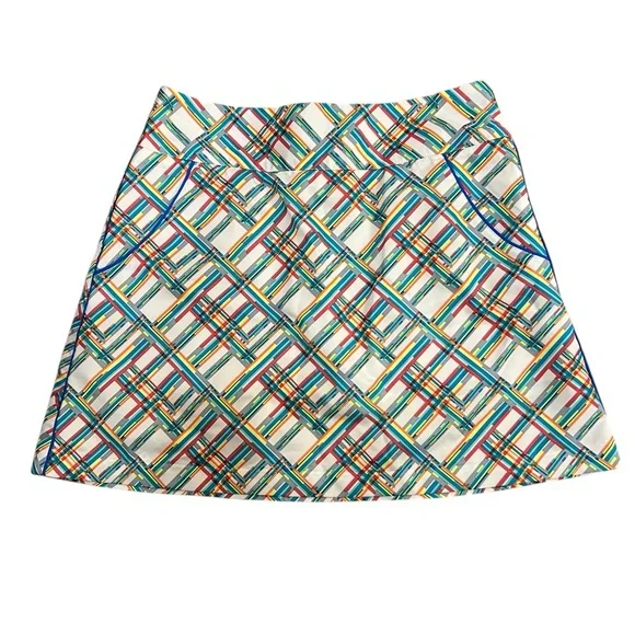 Adidas women's golf skort multicolor geometric checker stripe pattern 4 - Picture 1 of 8